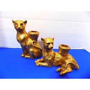 NEW Cheetah Leopard Taper Candle Holder Statue Figurine Wild Animal Cat Decor